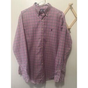 Men’s Ralph Lauren Blue Green Pink Plaid Long Sleeve Button Up Shirt Sz L Large